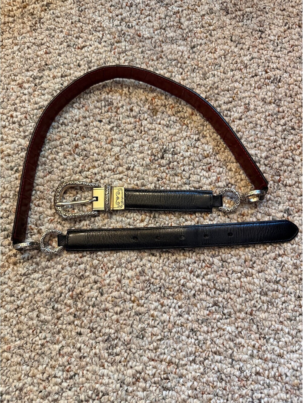 Brighton reverable black leather/burgandy crocodile silver bucket belt